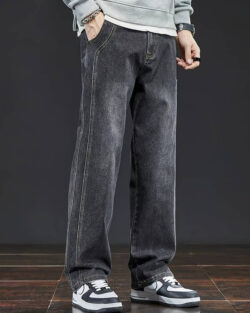 Men Loose Fit Mid Rise Dark Grey Jeans