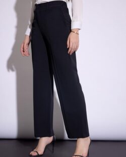 Buynewtrend Black Polyester Full Length Single Pleated Women Formal Trouser Pants