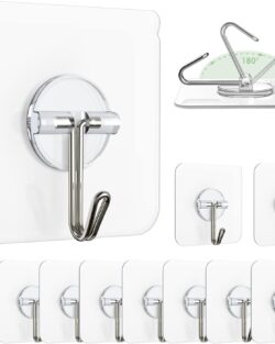 Hanging Hooks Without Drilling, 10 Pack Self Adhesive Hooks for Wall Heavy Duty Strong Nail Free, Kitchen Accessories Items (Hanging Hook, Transparent) Stainless Steel