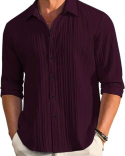 Button Down Shirts Long Sleeve Linen Shirt Fashion Textured Beach Summer Shirt