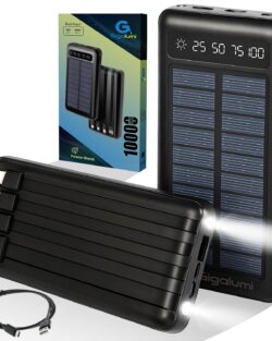 10000mAh Solar Power Bank Built-in COB Flashlight Portable Charging Device with LED Indicators 2 USB Output Ports & USB-A to Micro-USB Cable for Smartphones Tablets