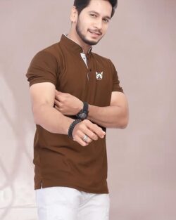 Men's and Boy's Polyster T-Shirt with Mandarin Collared Neck Half Sleeves Closuer Button and Regular Fit | Polo t Shirt for Man