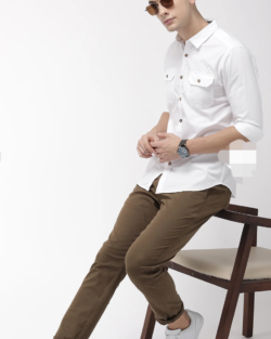 White slim fit solid casual shirt