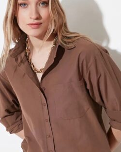 Women brown spread collar casual shirt