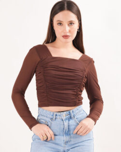 clobug Casual Regular Sleeves Solid Women Brown Top
