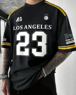 rinted Round Neck Cotton Blend Black T-Shirt