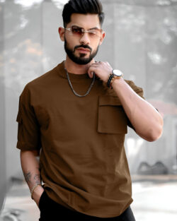 Men Solid Polo Neck Pure Cotton Brown T-Shirt