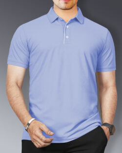 Men Solid Polo Neck Polyester Blue T-Shirt