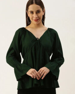 Regular Sleeves Solid Women Green Top