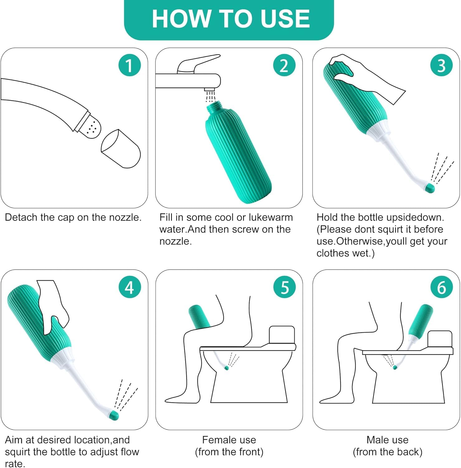 500ML Plastic Retractable Handheld Water Spray Bidet, Easy-to-use Portable Bidet with Angled Nozzle Spray, Travel Bag (Multicolor)