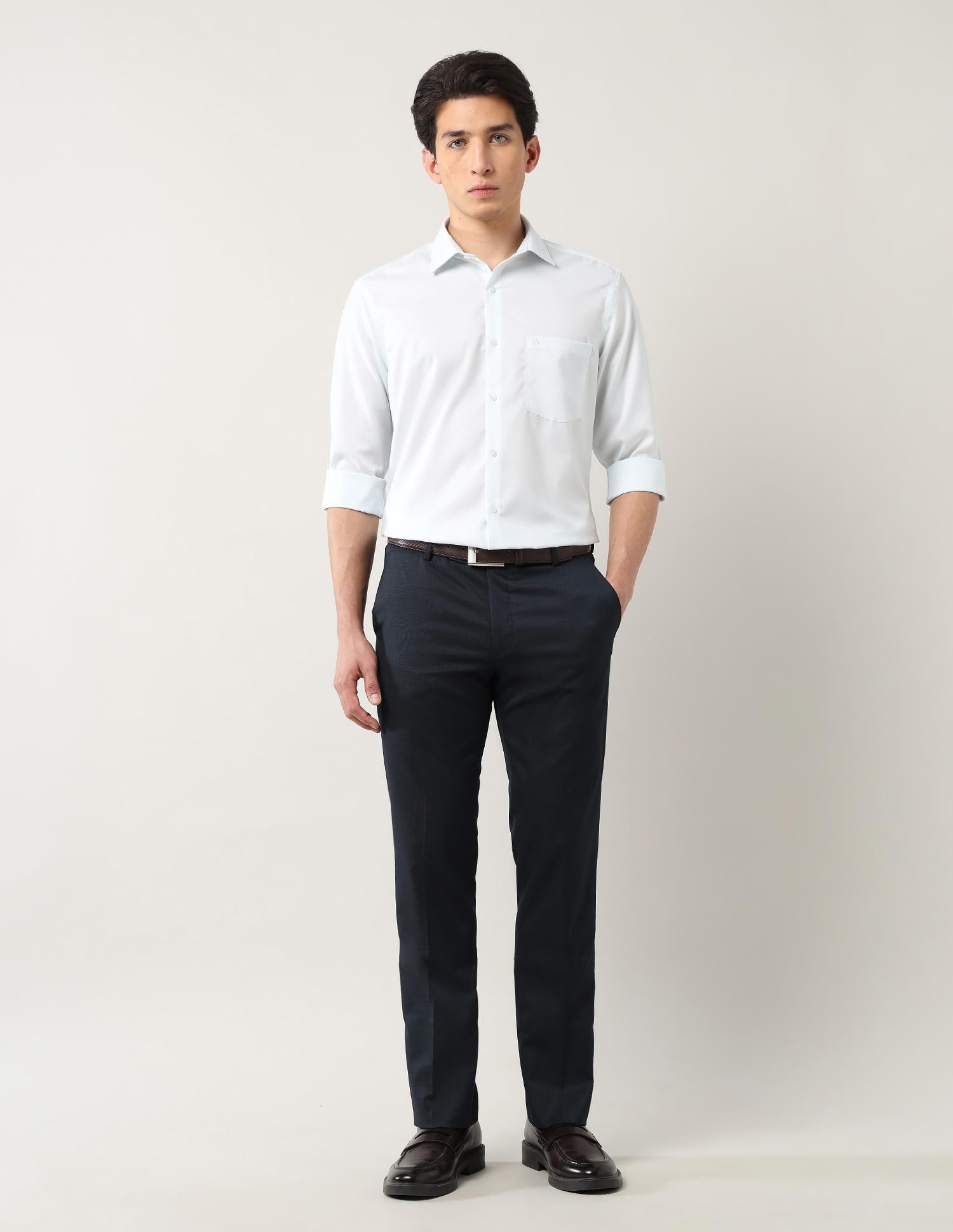 Arrow Men's Tailored Fit Checked Trousers Beige - Image 4