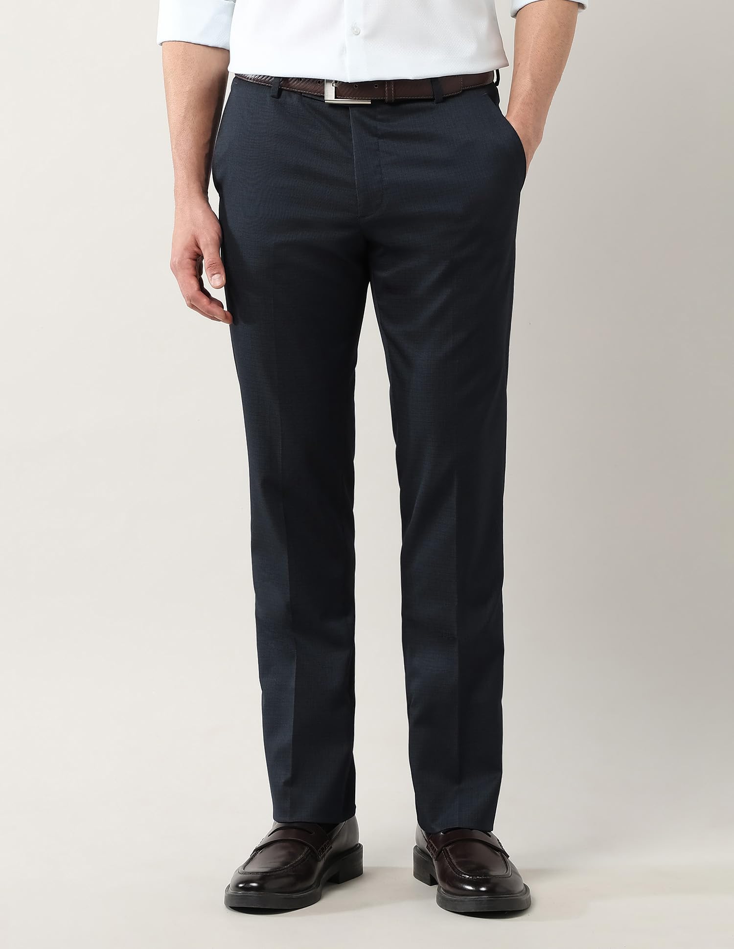 Arrow Men's Tailored Fit Checked Trousers Beige - Image 7