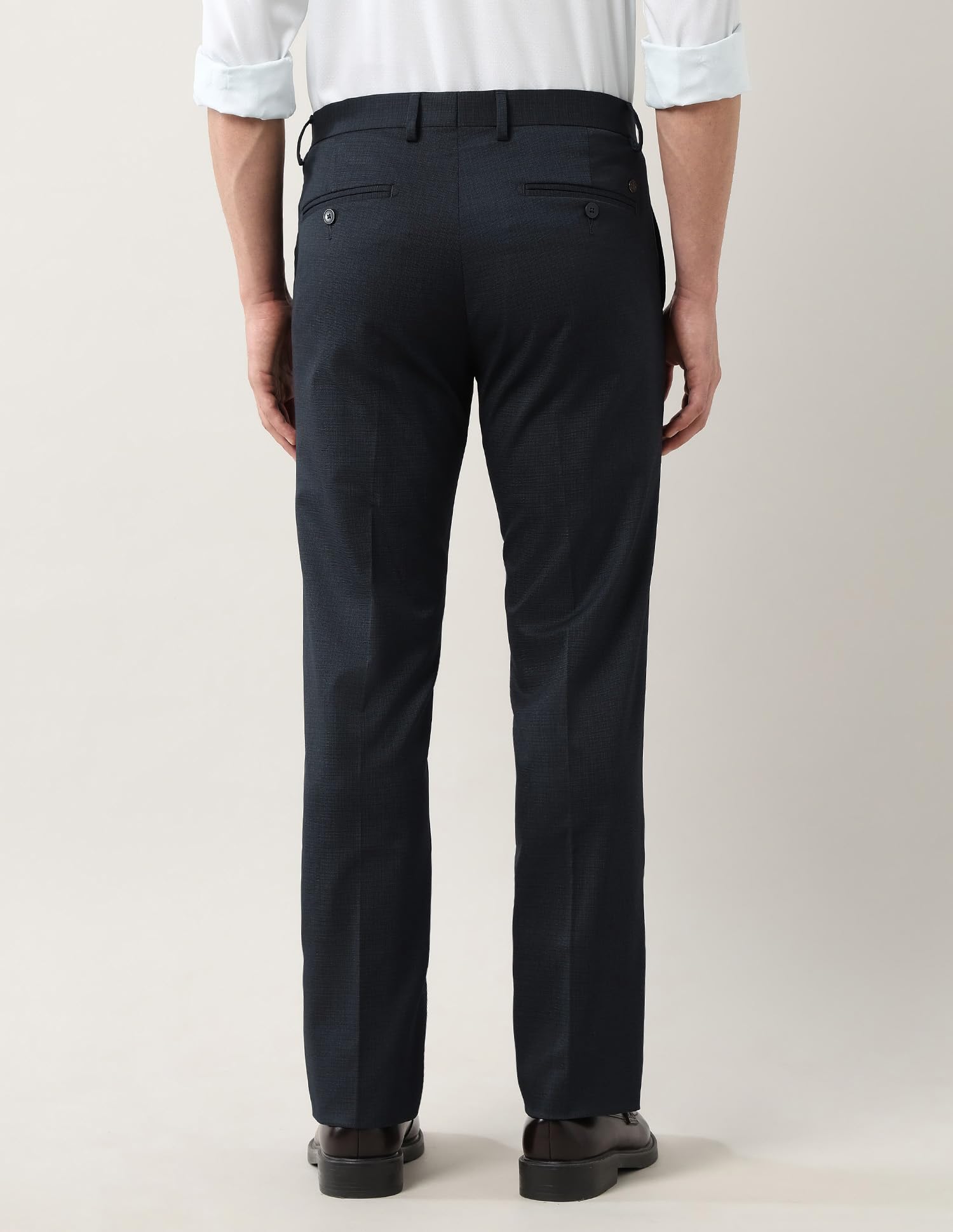 Arrow Men's Tailored Fit Checked Trousers Beige - Image 6