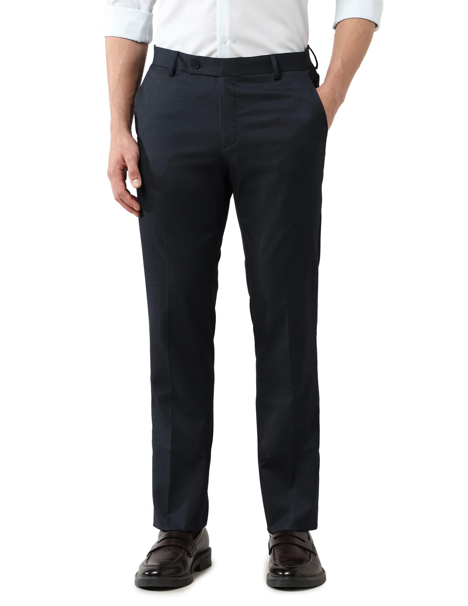 Arrow Men's Tailored Fit Checked Trousers Beige - Image 2