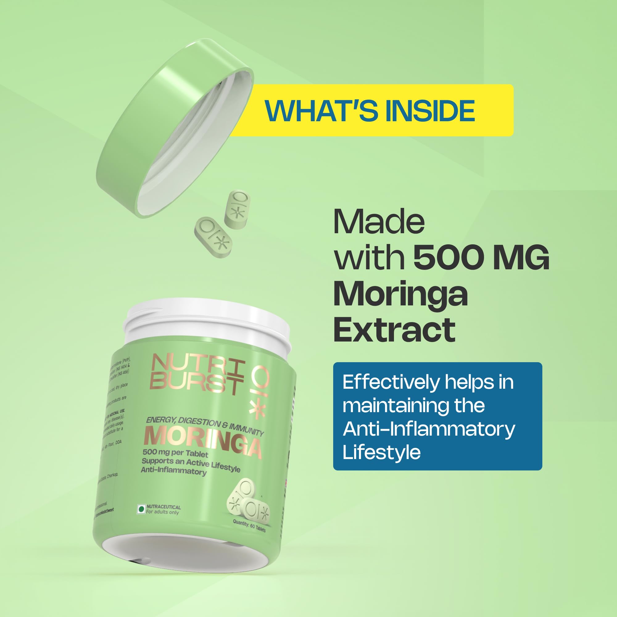 Nutriburst Moringa 500mg – 60 Veg Tablets | Pure & Natural Moringa Supplement for Men and Women | Supports Immunity, Digestion, Energy and Active Lifestyle | Anti-Inflammatory Superfood - Image 4