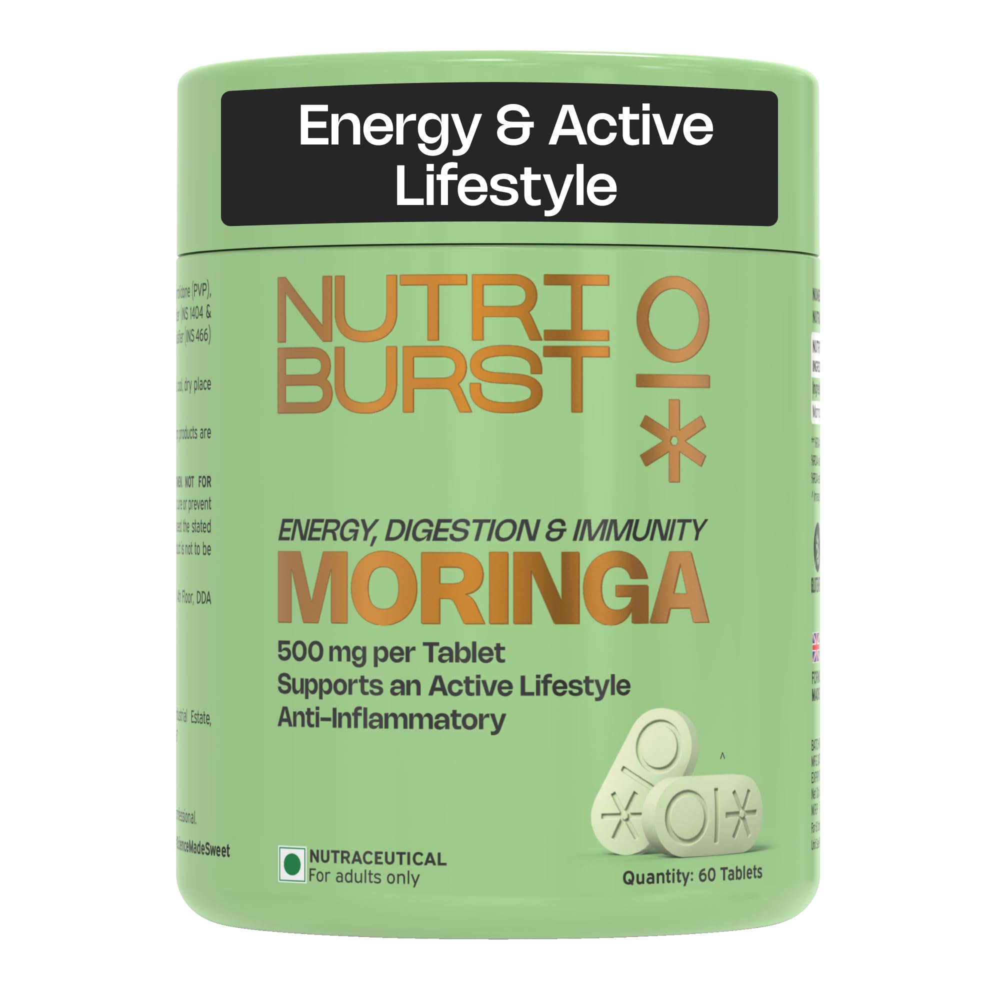 Nutriburst Moringa 500mg – 60 Veg Tablets | Pure & Natural Moringa Supplement for Men and Women | Supports Immunity, Digestion, Energy and Active Lifestyle | Anti-Inflammatory Superfood - Image 2