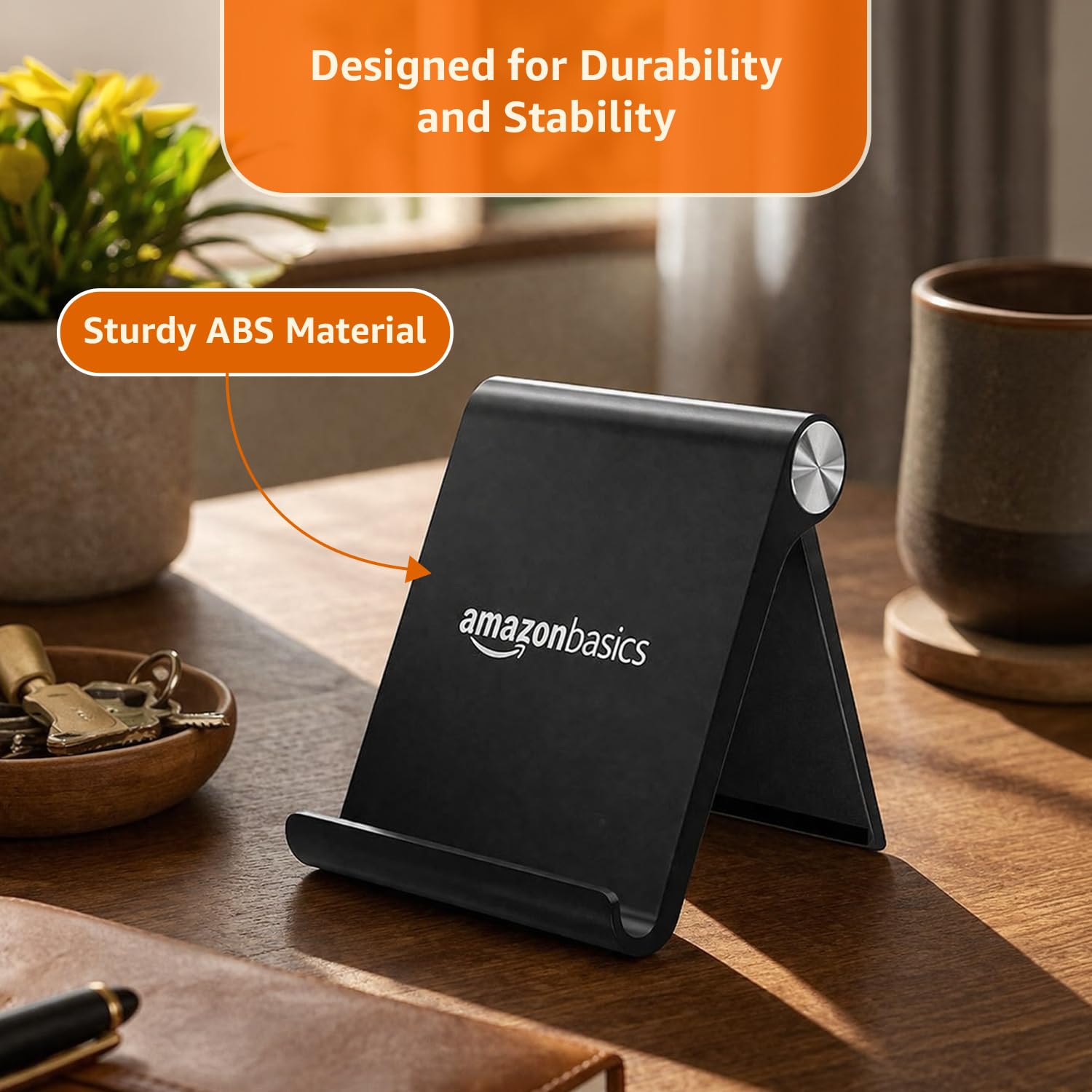 amazon basics Multi Angle Desktop Foldable Stand Tablet/Mobile Stand Holder for iPhone, Android, Samsung, OnePlus, Xiaomi, Smartphones. Portable, for Your Bed,Home, Office, Home...