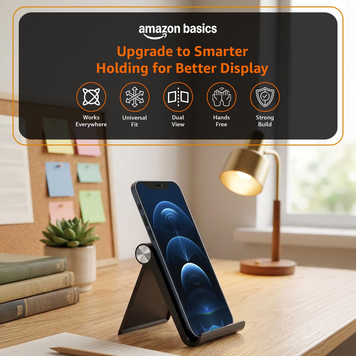 amazon basics Multi Angle Desktop Foldable Stand Tablet/Mobile Stand Holder for iPhone, Android, Samsung, OnePlus, Xiaomi, Smartphones. Portable, for Your Bed,Home, Office, Home...