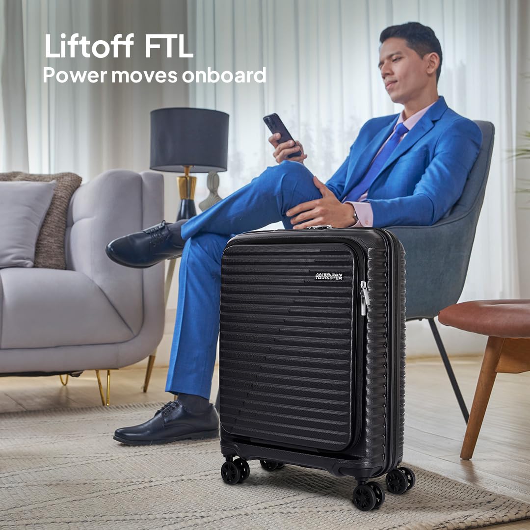 American Tourister Liftoff FTL|Small Size Cabin Trolley Bag (55 cm)|360° 8 Wheel Spinner Travel Luggage with Laptop Compartment|Hard Case Polypropylene Suitcase|Recessed TSA...