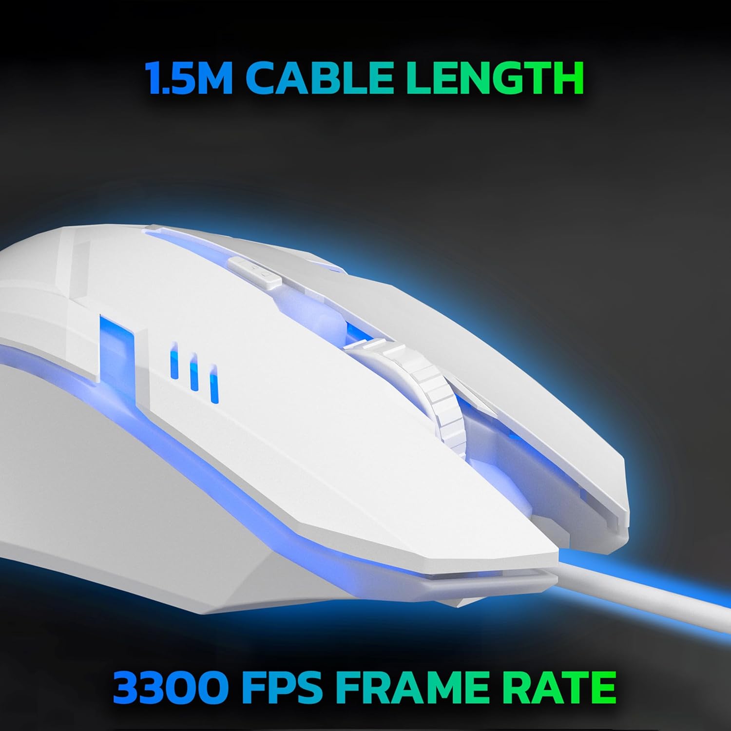 Ant GM46 Wired Optical Gaming Mouse | 2400 DPI Sensor | 4 Durable Buttons | Multicolour Backlight | 1.5M Cable | Lightweight Design | Compatible with Windows, Mac & Linux_ White