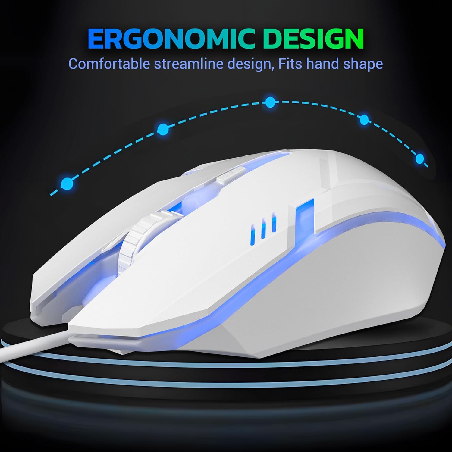 Ant GM46 Wired Optical Gaming Mouse | 2400 DPI Sensor | 4 Durable Buttons | Multicolour Backlight | 1.5M Cable | Lightweight Design | Compatible with Windows, Mac & Linux_ White