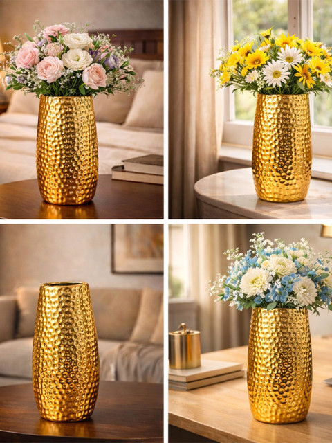Art Street Elegant Gold Textured Ceramic for Home Decor Flower Vase