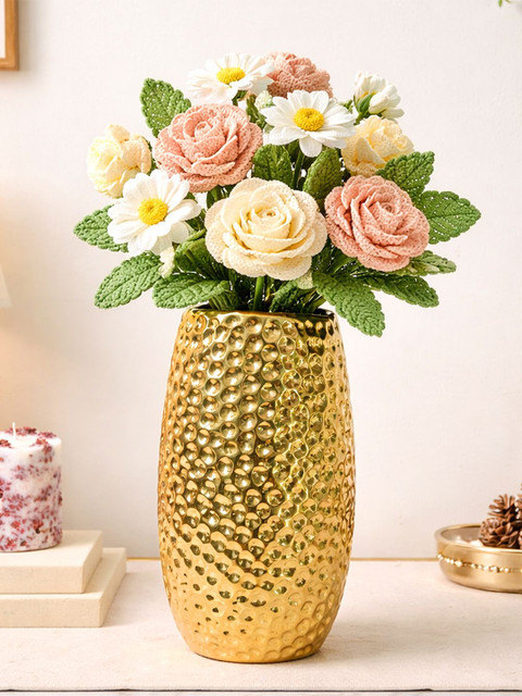 Art Street Elegant Gold Textured Ceramic for Home Decor Flower Vase