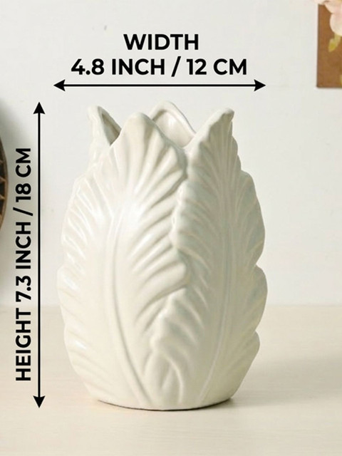 Art Street Elegant White Leaf Design Ceramic for Home Decor Flower Vase