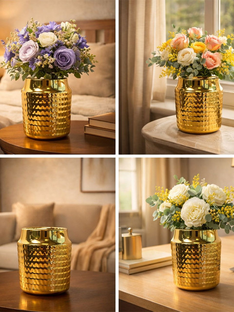 Art Street Modern Gold Ribbed Ceramic for Home Decor Flower Vase