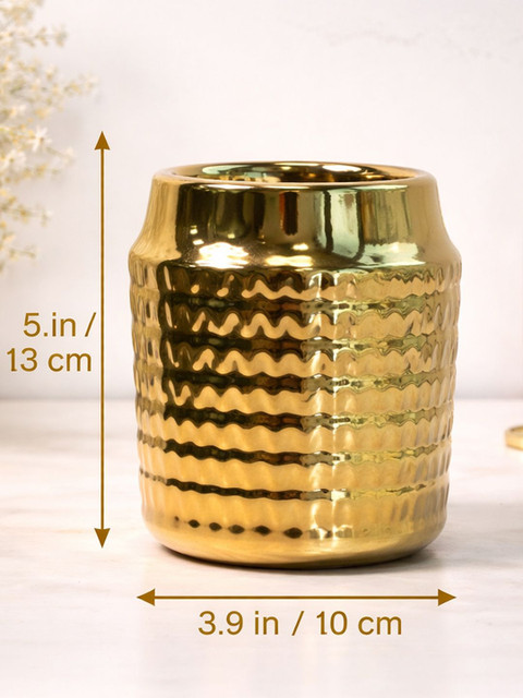 Art Street Modern Gold Ribbed Ceramic for Home Decor Flower Vase