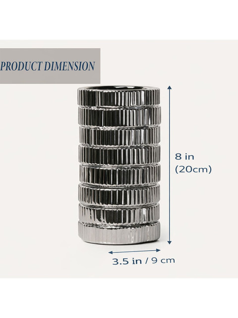 Art Street Modern Ribbed Silver Ceramic for Home Decor Flower Vase