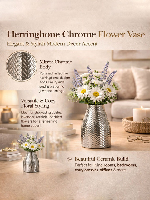 Art Street Modern Silver Ceramic Textured for Home Decor Flower Vase