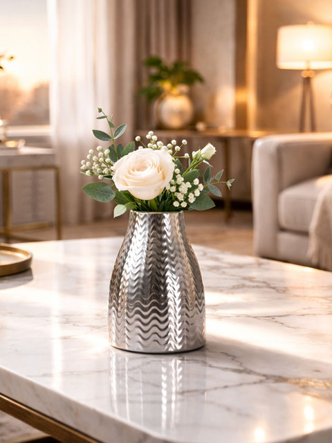 Art Street Modern Silver Ceramic Textured for Home Decor Flower Vase