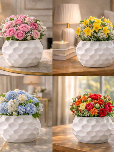 Art Street Modern White Bubble Textured Ceramic for Home Decor Flower Vase