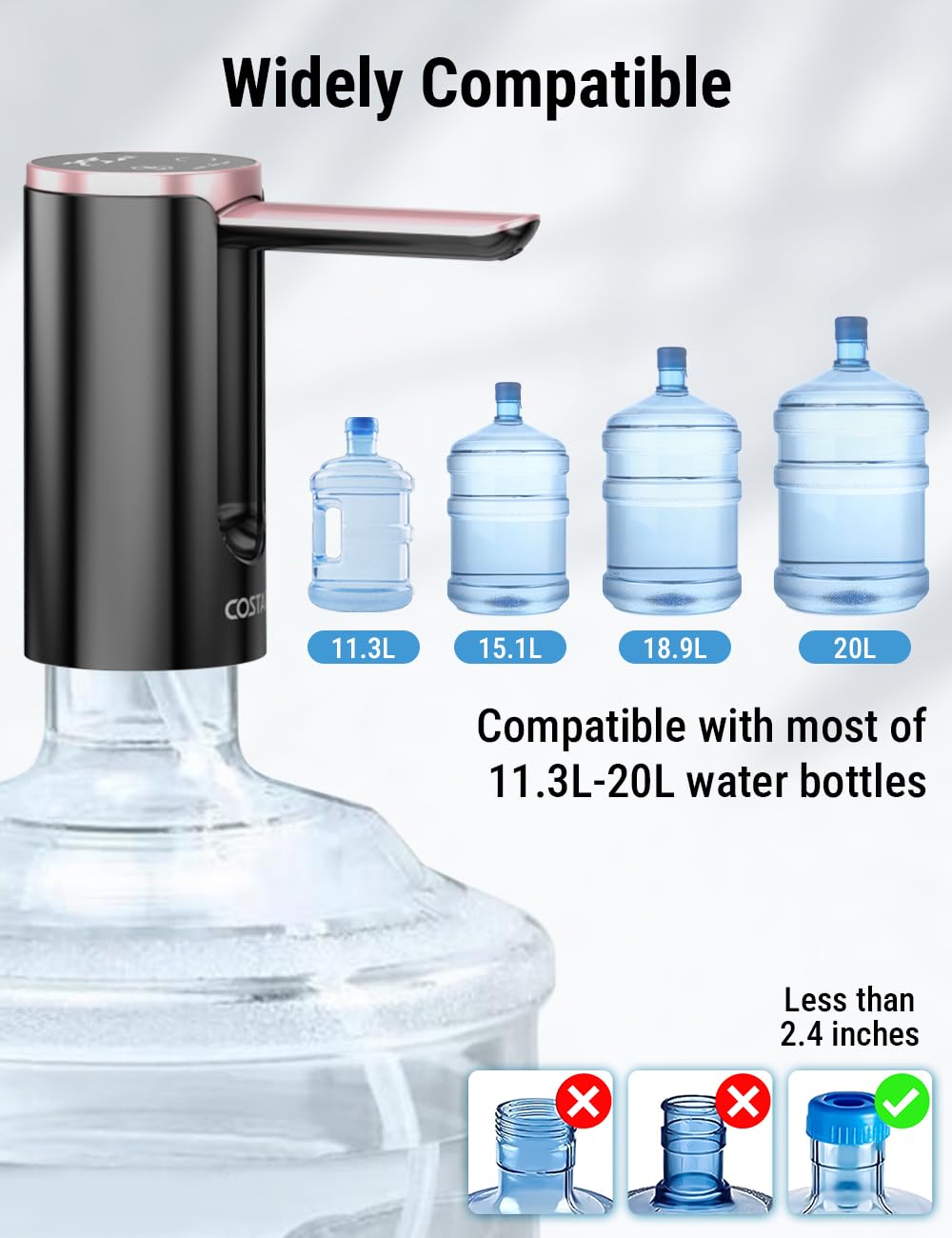 COSTAR Portable Wireless Water Dispenser Pump for 20 Litre Bottle, Automatic Water Pump with Led Digital Display, Water Dispenser Smart Touch, Rechargeable Battery, Foldable,...