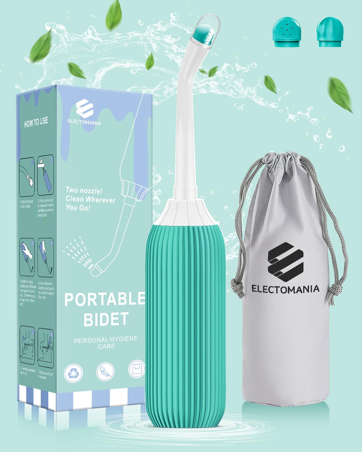 ELECTOMANIA ® 500ML Plastic Retractable Handheld Bidet Portable of Antislip, Bidet Angled Nozzle Spray with Travel Bag (Green)