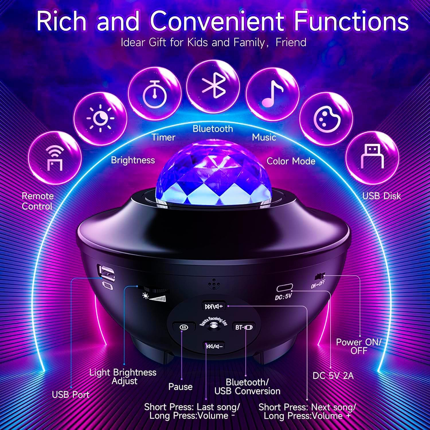 Galaxy Star Projector Night Lamp for Bedroom | Astronaut Space Projector Night Light for Kids | with Bluetooth Music Speaker & Remote (No Battery Required)