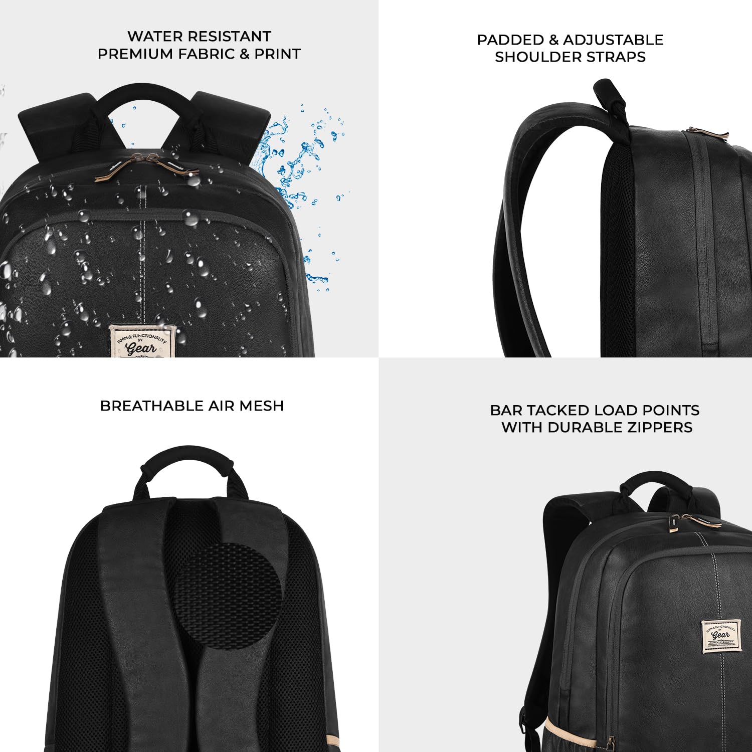 Gear Classic Anti Theft Faux Leather 14 cms Black Laptop Backpack (LBPCLSLTH0101)