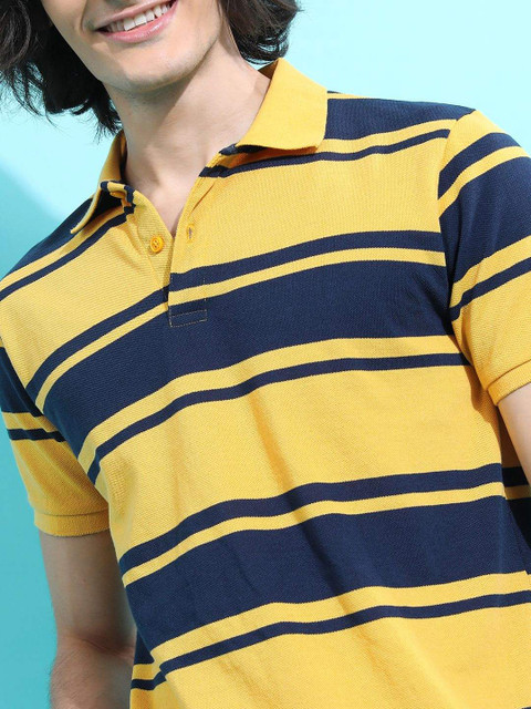 HIGHLANDER Men Striped Polo Collar Slim Fit T-shirt