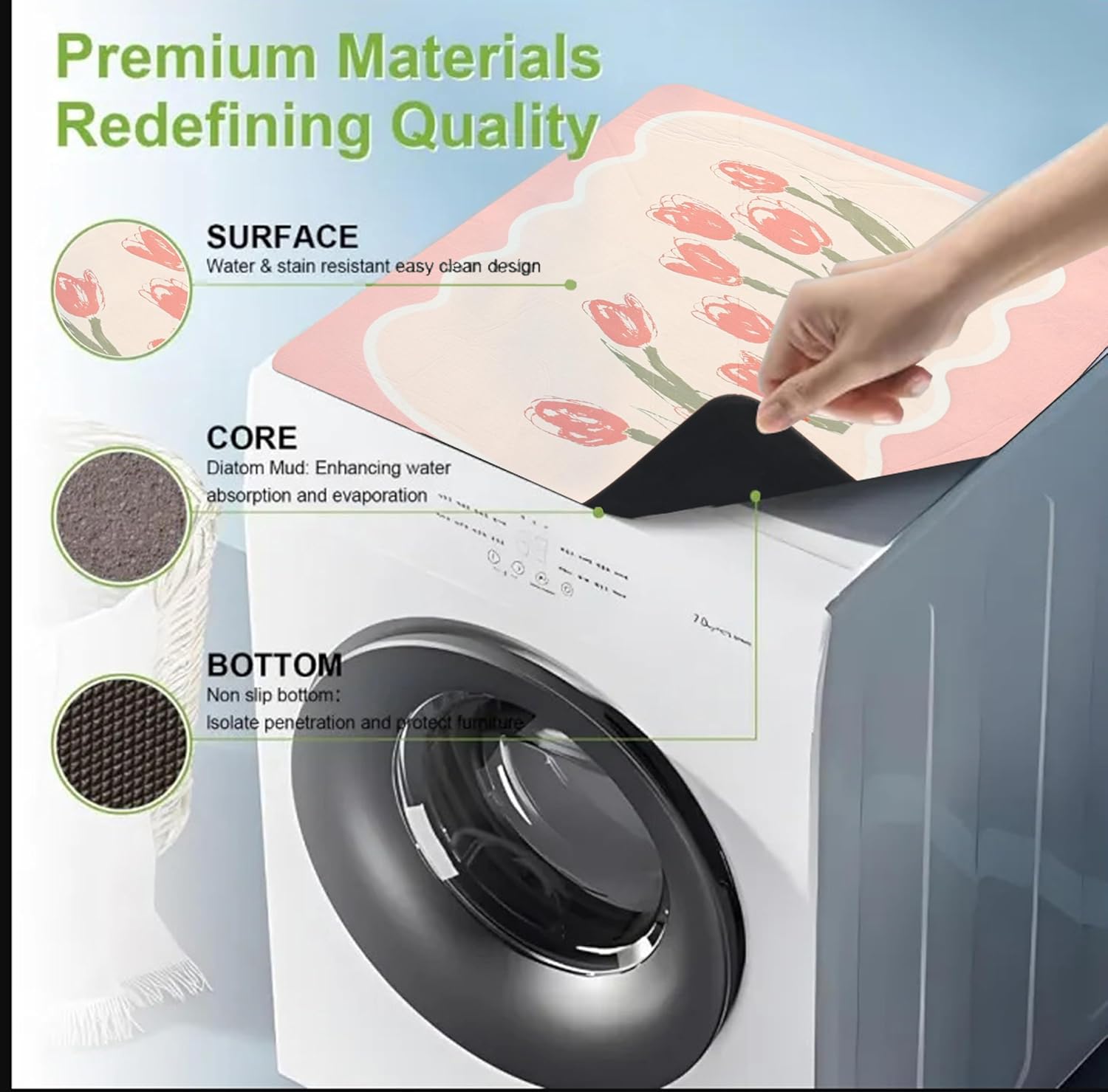 Homecloud Non-Slip Washing Machine Mat – Durable Waterproof Protective Cover for Washer & Dryer, Dust-Resistant Mat Ideal for Laundry Room & Kitchen Appliances | 60x60 cm (Pink)