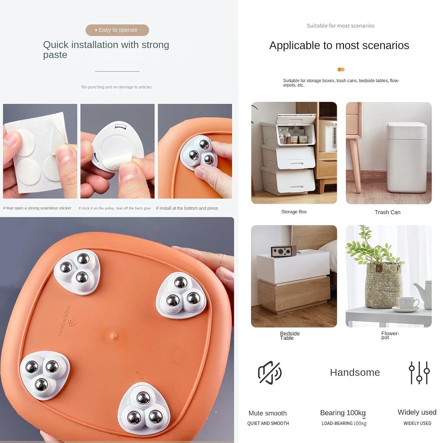 JICOOT 360 Degree Appliance Sliders for Kitchen Appliances, 4 Pack Self Adhesive Mini Universal Caster Wheels, Countertop Small Appliance Rollers Suitable for Coffee Maker, Air...