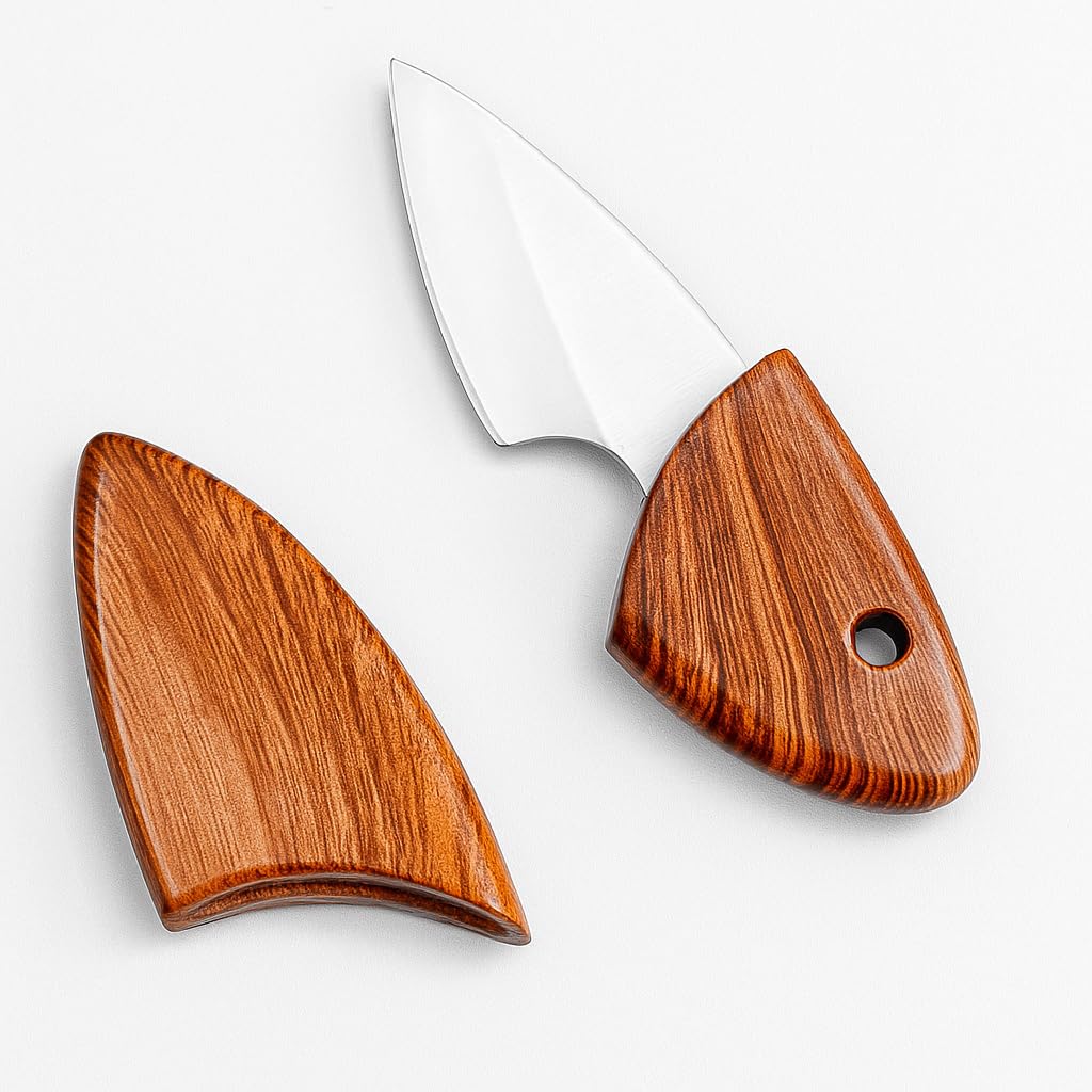 Machado Leaf Shape Handmade Mini Stainless Steel Pocket Knife with Sheath - Portable Outdoor Short Fish Cutter, Keychain Polypropylene Pocket Knives for Camping Kitchen &...