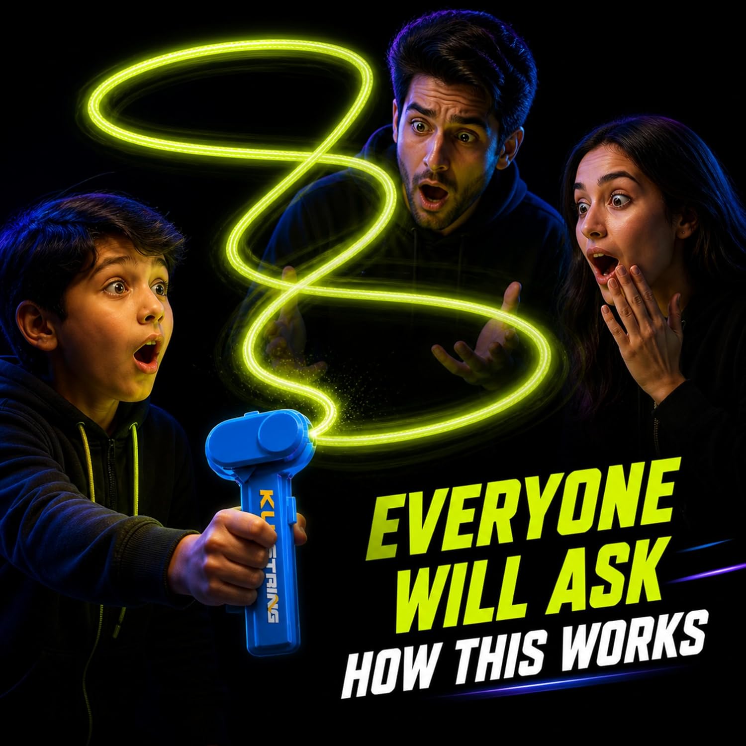 Magic Rope Launcher Toy for Kids & Adults | Floating String Illusion Gun | LED Glow Rope | Physics STEM Fun Toy | Stress Relief Gadget | Gift for Boys & Girls (5+ Years) |...
