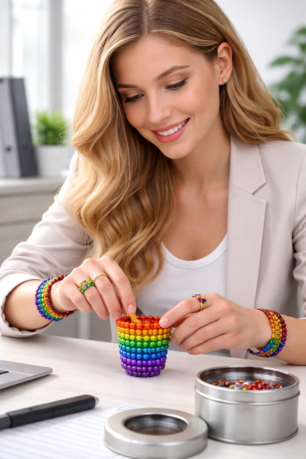 Magnetic Balls New Trending 216 Pcs Ball Toys for Kids - New Trending 6x6 Cube with 6 Colors 5mm Balls with Metal Storage Tin with Rainbow Color Magnetic Pen, Fidget Cool Gadget...