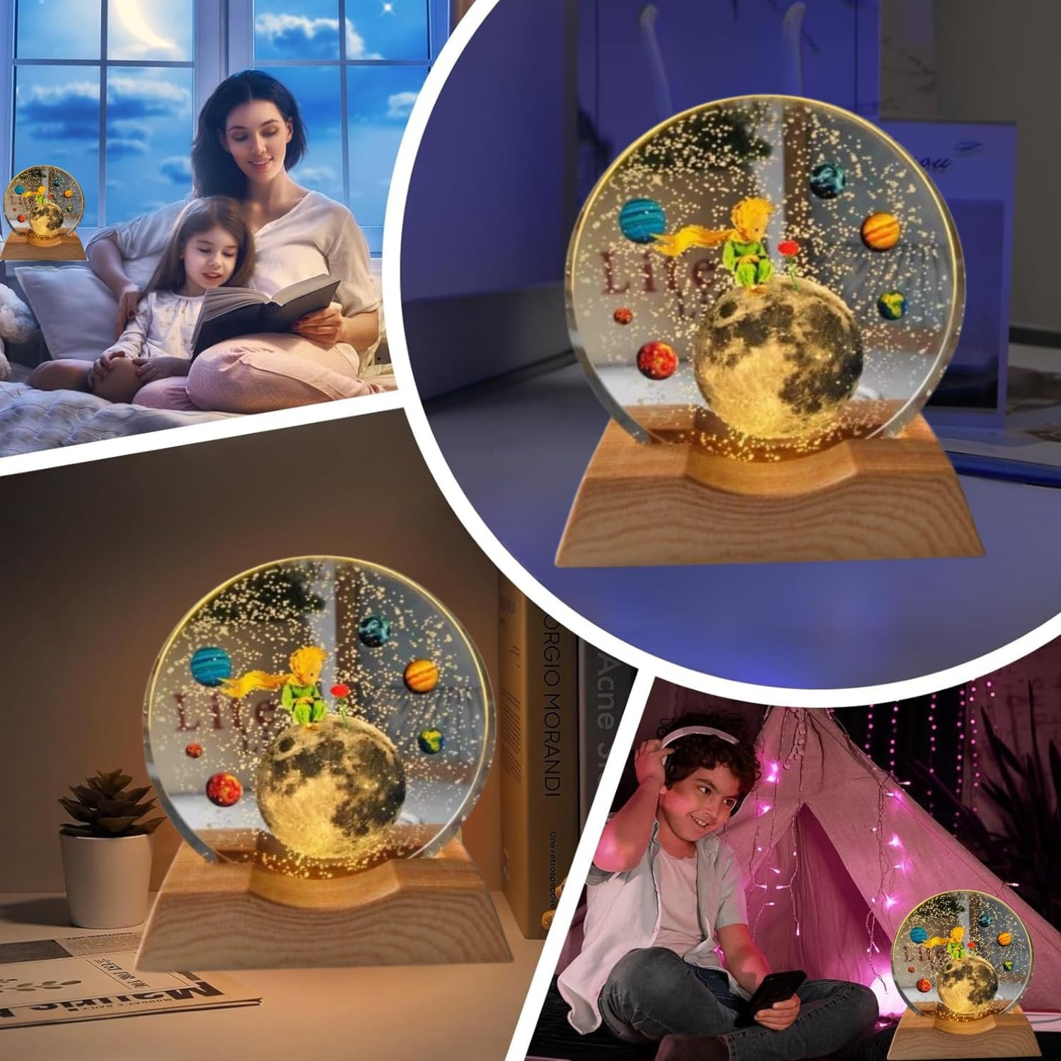 One94Store 3D Acrylic LED Night Light – Warm White & Moon and Stars Design with Durable Plastic Base, Decorative Table Lamp for Bedroom, Living Room, Kids Room, Study & Home...