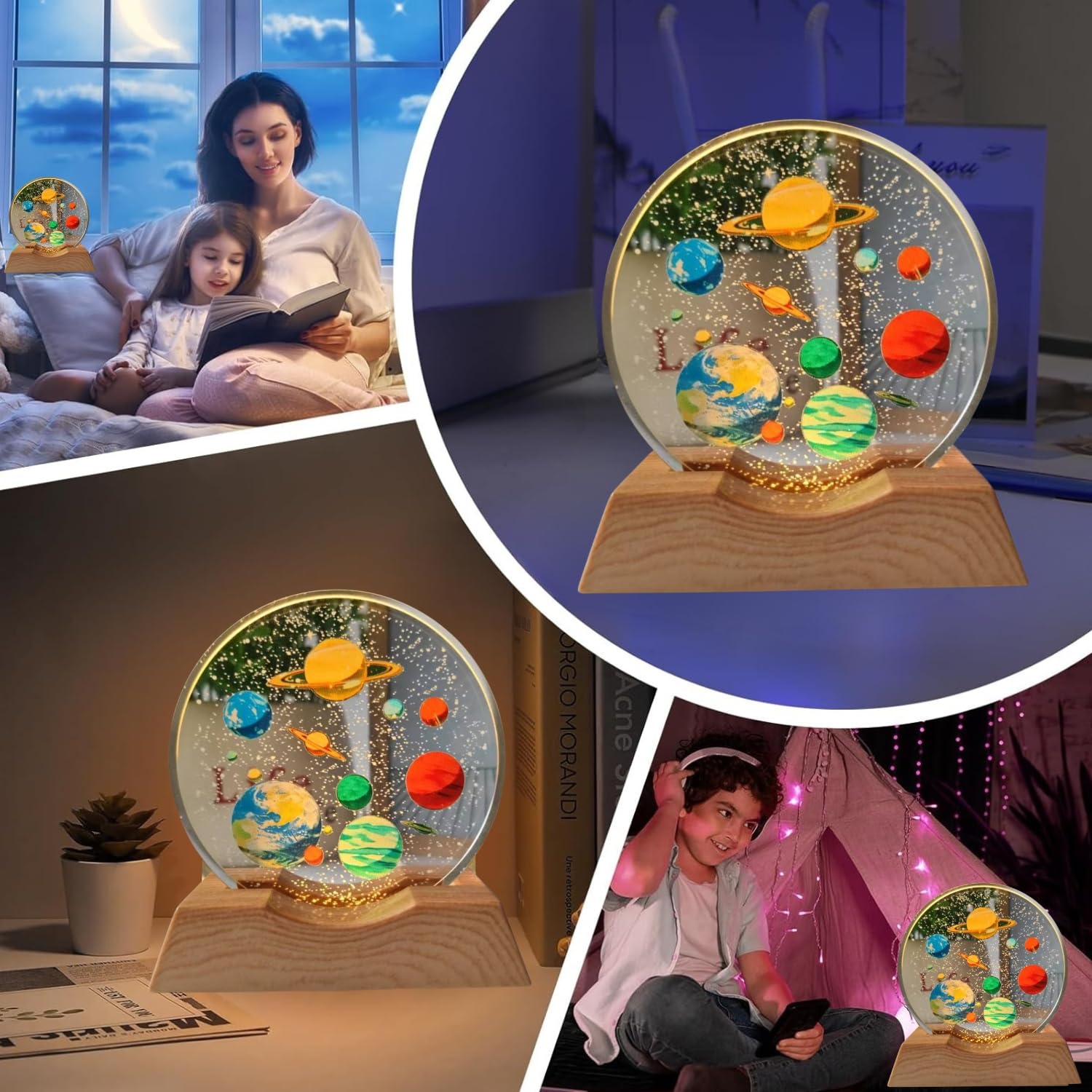 One94Store 3D Acrylic LED Night Light with Planet Design – Warm White Ambient Lighting Decorative Table Lamp with Durable Plastic Base for Bedroom, Living Room, Study, Kids...