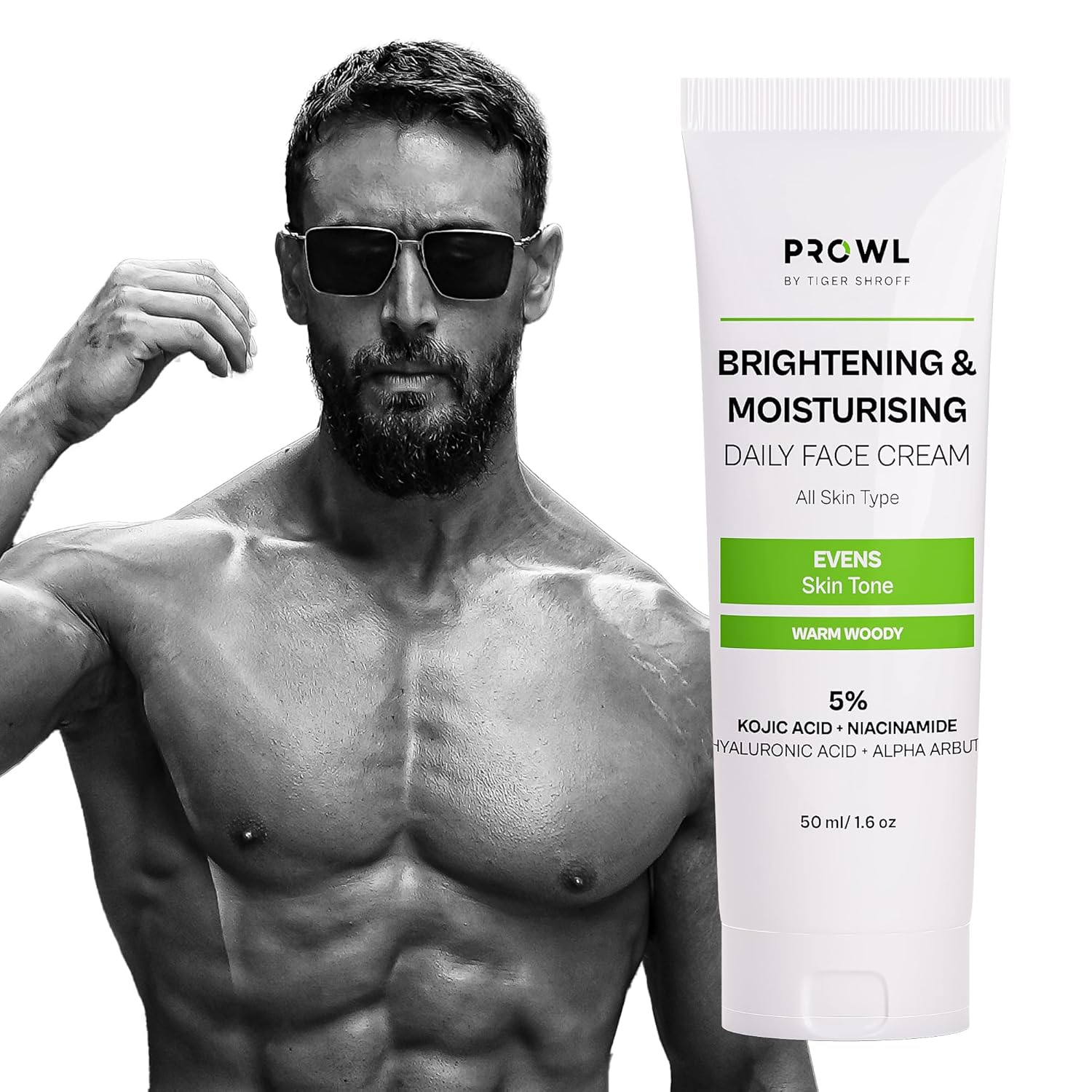 PROWL by Tiger Shroff Face Brightening Moisturizer Cream 5% Kojic Acid, Alpha Arbutin, Niacinamide & Hyaluronic Acid Daily Use Moisturiser For Dry Oily Combination All Skin...
