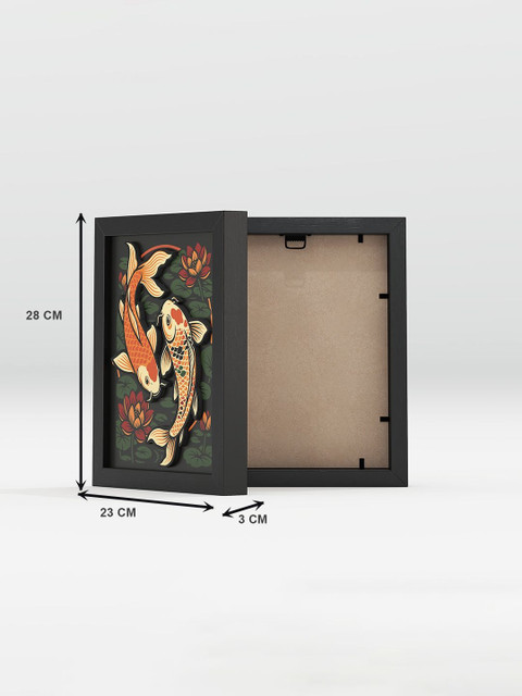 Random Synthetic Wood 3D Fish Wall Art Set of 2 Rectangular Framed Home Decor 28 cm