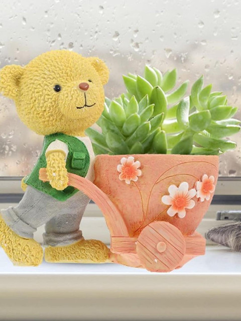 Sturdy Resin Bonsai Container Bear Decor Flower Holder Home Decor Planter Peach