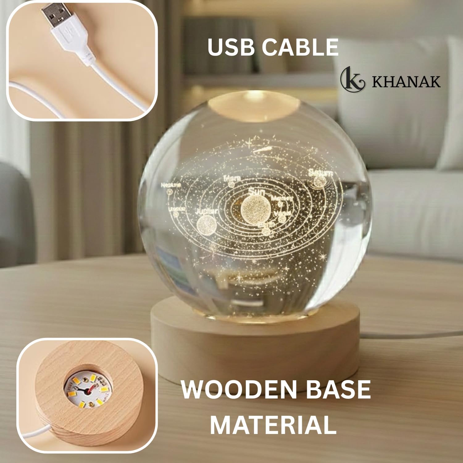 Universe Crystal Ball Night Light,3D Glass Ball Night LED Lamp with Woodern Base,Colorful LED Wooden Crystal Ball for Home Decoration Birthday Gift for Teens Boys andGirls